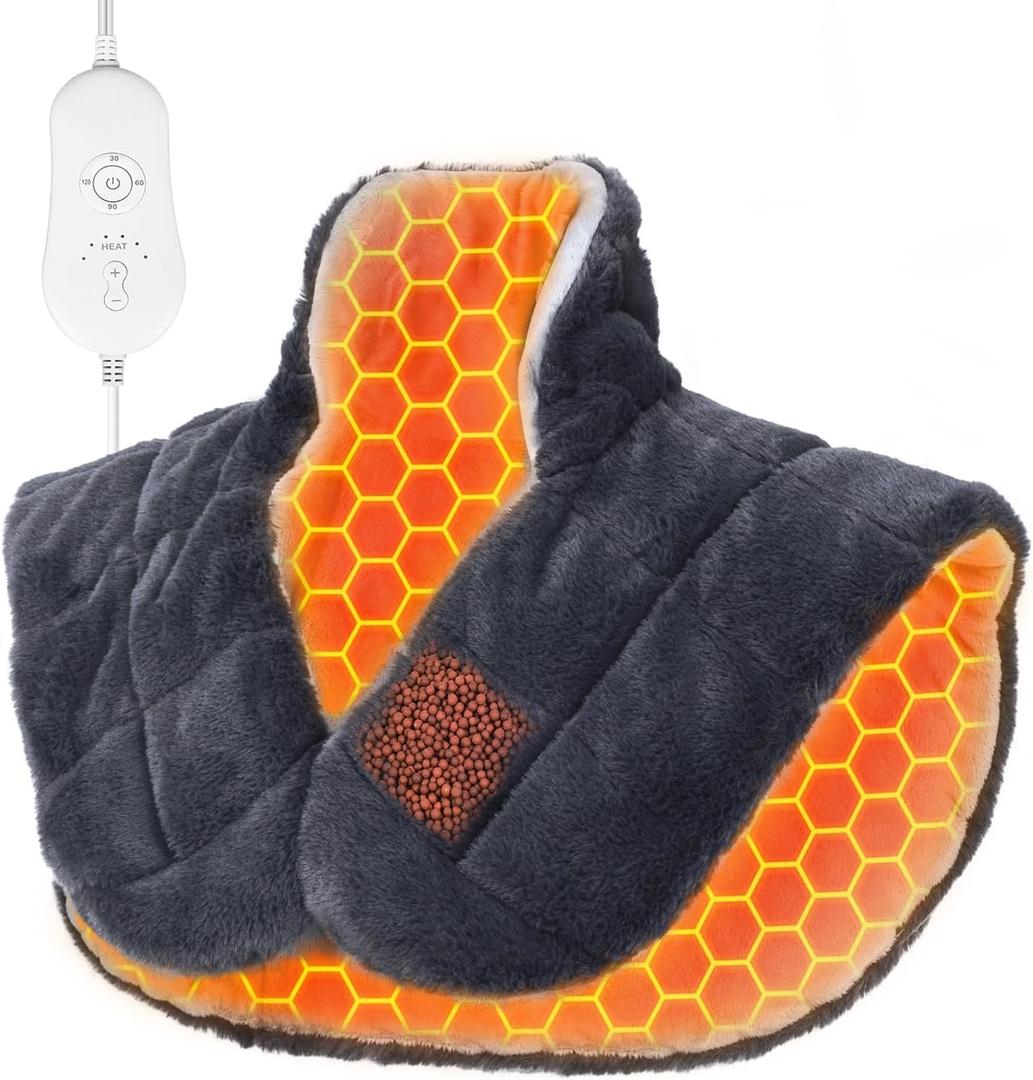 UTK Weighted Heating Pad for Neck and Shoulders and Back, 24"x20" Extra Large Heated Neck Shoulder Wrap, Electric Heating Pad with Auto Shut Off, 6 Heat Settings,Tourmaline Beads, Gift for Mom Women (20*24)