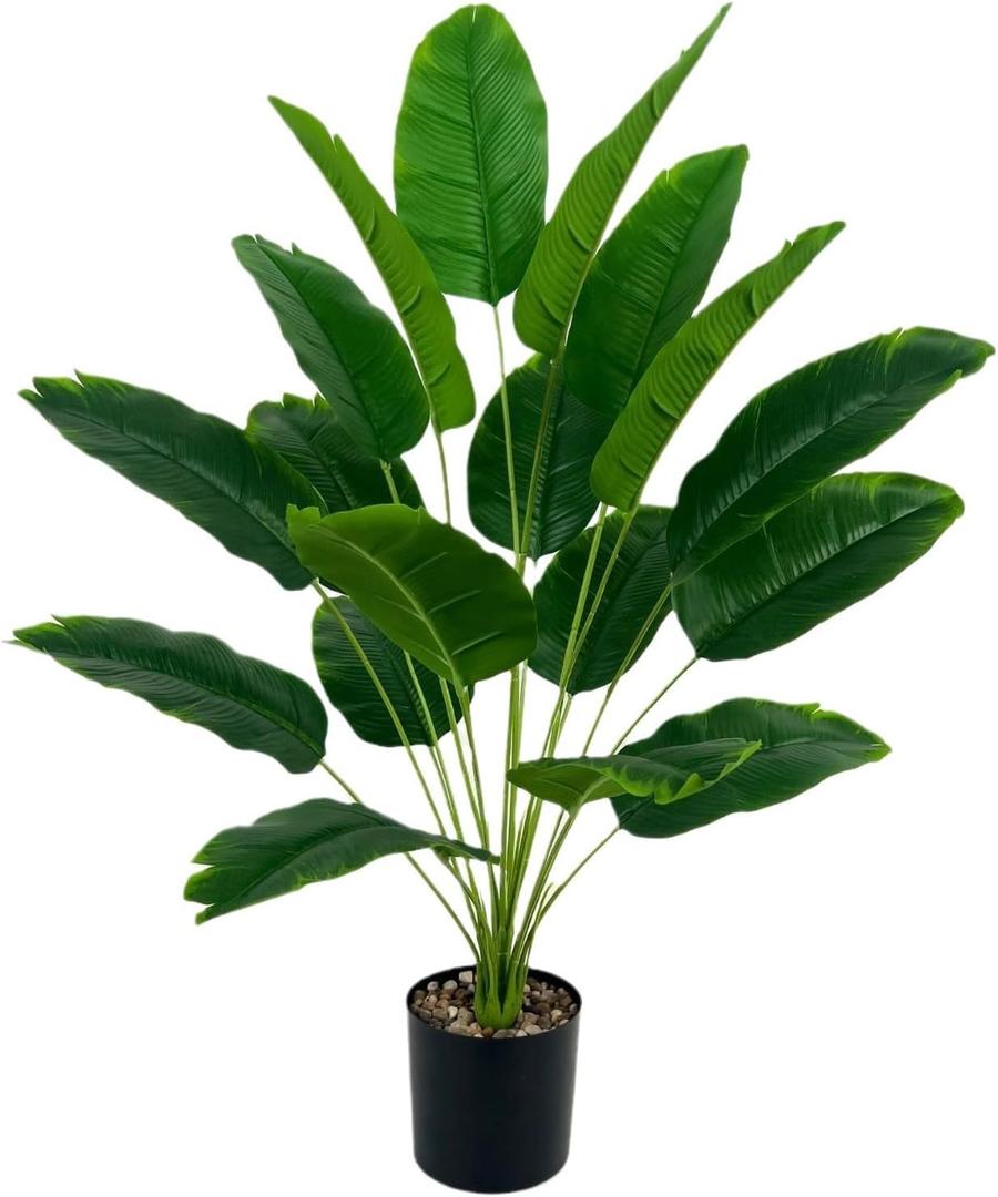 Artificial Bird of Paradise Plant 28, 18 Trunks, Faux Palm Tree in Pot for Indoor/Outdoor Dcor (Green)