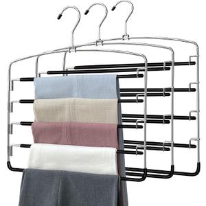Pants Hangers 3 Pieces,5 Tier Closet Organizers and Storage Clothes Hanger,Hangers Space Saving with Swing Arm,Multiple Metal Hanger Clothes Organization for Pants Trousers Jeans Leggings Slacks
