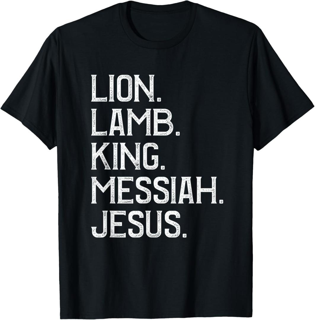 Distressed Lion Lamb King Messiah Jesus Christian Bible T-Shirt (Small, Black)