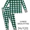 HonestBaby Unisex-Baby Organic Cotton Holiday Pajama Set,  2T, Painted Buffalo Check Emerald