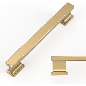 Amerdeco 10 Pack Champagne Bronze Cabinet Pulls 5 Inch(128mm) Hole Center Kitchen Cabient Hardware Brushed Brass Cabinet Handles Gold Drawer Pulls ZH00013