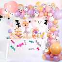 Halloween Balloon Arch Garland Kit Pink, 129pcs 18" 10" 5" Pink Purple Balloons with 3D Bat BOO Foil Balloons for Halloween Baby Shower Birthday Outdoor Indoor Decorations