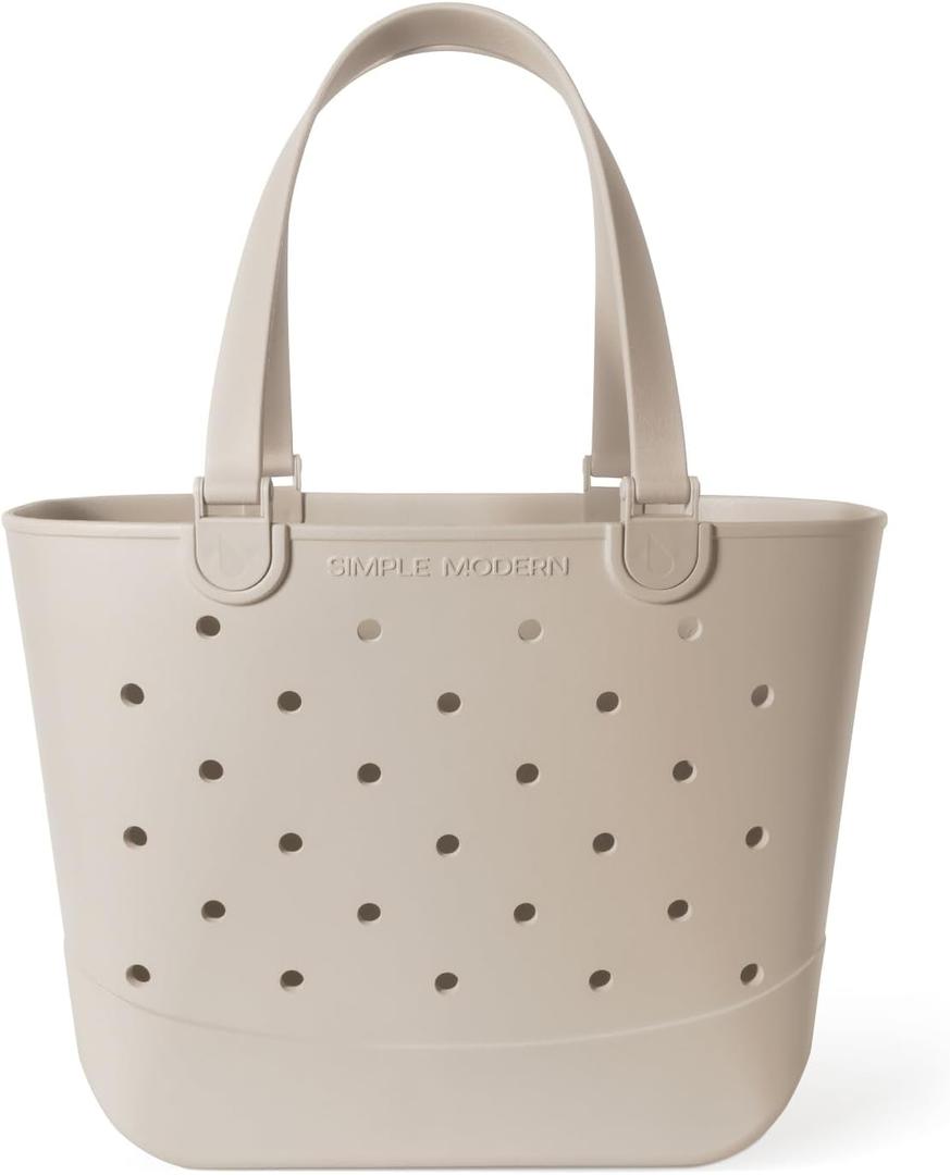 Simple Modern Extra-Large Beach Bag | Waterproof Getaway Rubber Tote with Zipper Pocket for Travel, Pool, Boat, Groceries, Sports | Almond Birch