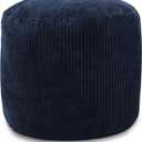 Sexysamba Round Corduroy Pouf Cover Only, 20"x 16" Unstuffed Decorative Ottoman Foot Stool Rest, Washable Storage Bean Bag Chair Floor Pouf Covers for Living Room Bedroom, Navy Blue