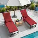 Outdoor Chaise Lounge Cushion Set of 2 with Head Pillow and Side Pockets, Water Repellent & Weather Resistant Patio Recliner Lounge Chair Cushions for Lawn, Pool & Beach (Chili, 72" x 21")