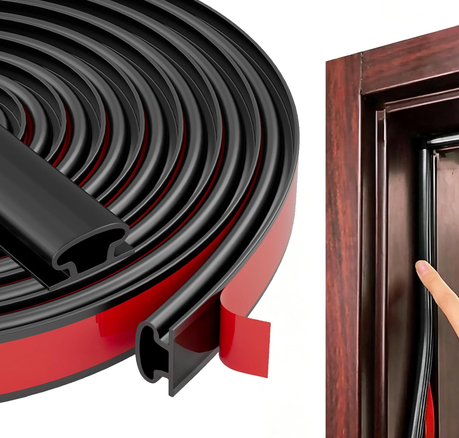 Black Rubber Weather Stripping Door Seal Strip, D Shape Door Weather Seal Strip, SelfAdhesive Soundproofing Frame Insulation Tape for Doors Frame/Window Seal,Blocks Cold Drafts Noise