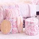 Geetery 2 Pcs Dorm Ottoman with Storage Pink Bow Floral Round Ottoman, Small
