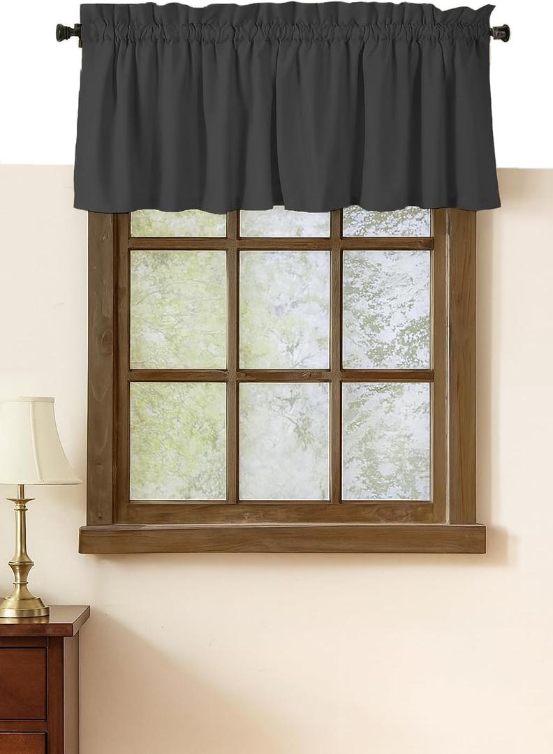 Native Fab 2 Pack Valance Curtains Set for Windows - Rod Pocket - Semi Sheer - Short Curtain for Kitchen, Cafe, Dining Room, Bathroom, Basement - 54"x18" - Grey