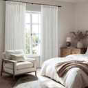 86 Inch Long Pinch Pleated Linen Curtains 2 Panels Set for Living Room 350GSM Thick Linen Textured Drapes Pinch Pleat Beige White Semi Sheer Curtain for Dining Room Office Sliding Glass Doors