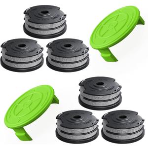 8 Pack Weed Wacker String Fit for Greenworks String Trimmer, 0.065"-18Ft Dual String Trimmer Line Auto-Feed Weed Eater String Replacement Parts Spool(6-Pack) Cap Cover(2-Pack)