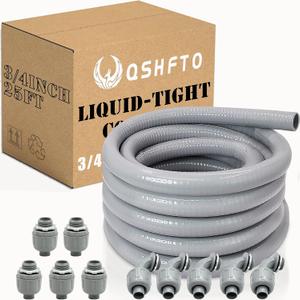 3/4 Inch Liquid-Tight Conduit and Connector Kit - 25 FT Non-Metallic Electrical Conduit with 5 Pcs 180 Straight and 5 Pcs 90 Angle Fittings