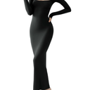 PUMIEY Women's Square Neck Long Sleeve Maxi Dress Ribbed Bodycon Dresses for Women Soft Lounge Dress M