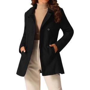 Seta T Women's Double Breasted Peacoat Long Sleeves Button Down Outerwear Winter Coat Short Coat (Black)
