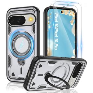 Gritup fro Google Pixel 10/10 Pro Case | Military-Grade Magnetic Protective Cover Compatible with Mag-Safe, 2-Pack HD Screen Protectors, Rotating Kickstand & Anti-Fingerprint Design | Gray