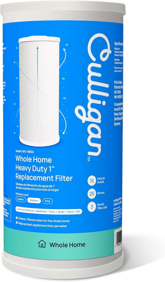 Culligan RFC-BBSA 25 Micron Whole House Water Filter for Sediment, 10" x 4.5" Compatible Replacement for FXHTC, W50PEHD, GXWH40L, GXWH35F, GNWH38S, WFHD13001 (Pack of 1) (White)