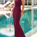 PRETTYGARDEN Skirt Sets Women 2 Piece Outfits Summer 2025 One Shoulder Sexy Ruched Bodycon Maxi Long Skirts (Red, XL)