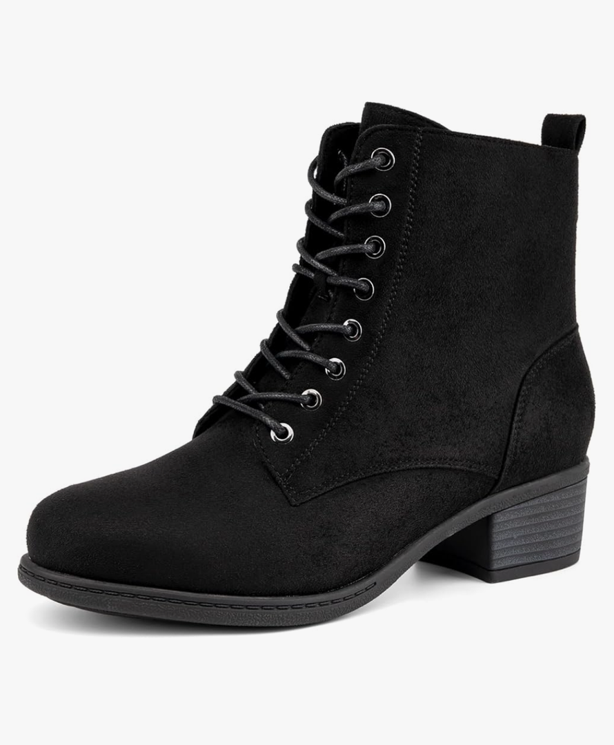 VJH confort Women's Fashion Ankle Boots Low Heels Chunky Lace-up Combat Bootie with Side Zipper
(size 8.5)