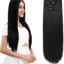REECHO Multi-Length  Long Straight 4 PCS Set Thick Clip in on Hair Extensions Natural Black 24x11