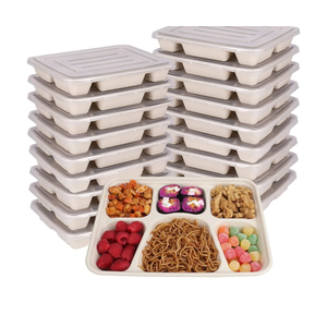 Sugarcane Fiber 40 oz 6 Compartments disposable plates with Lids Bagasse Plant Fibers Freezer Safe 25 Pack