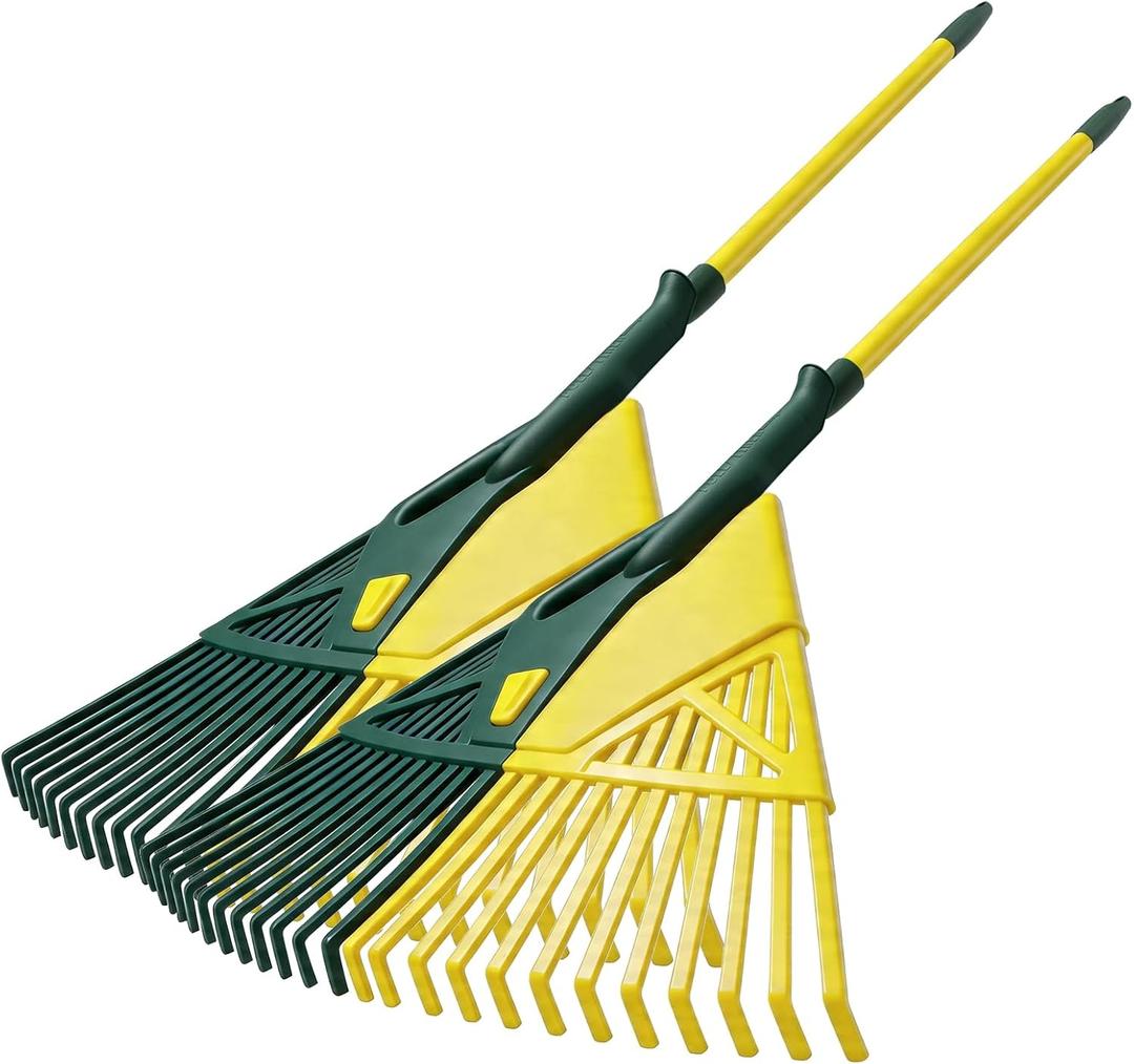 YEITSNOW 2-Pack Adjustable Garden Rake 71 Long with 26-inch Wide Poly Leaf Rake Detachable Leaf Scoops Grabbers for Patio Lawn Yard Outdoor Shrub Grass Bush