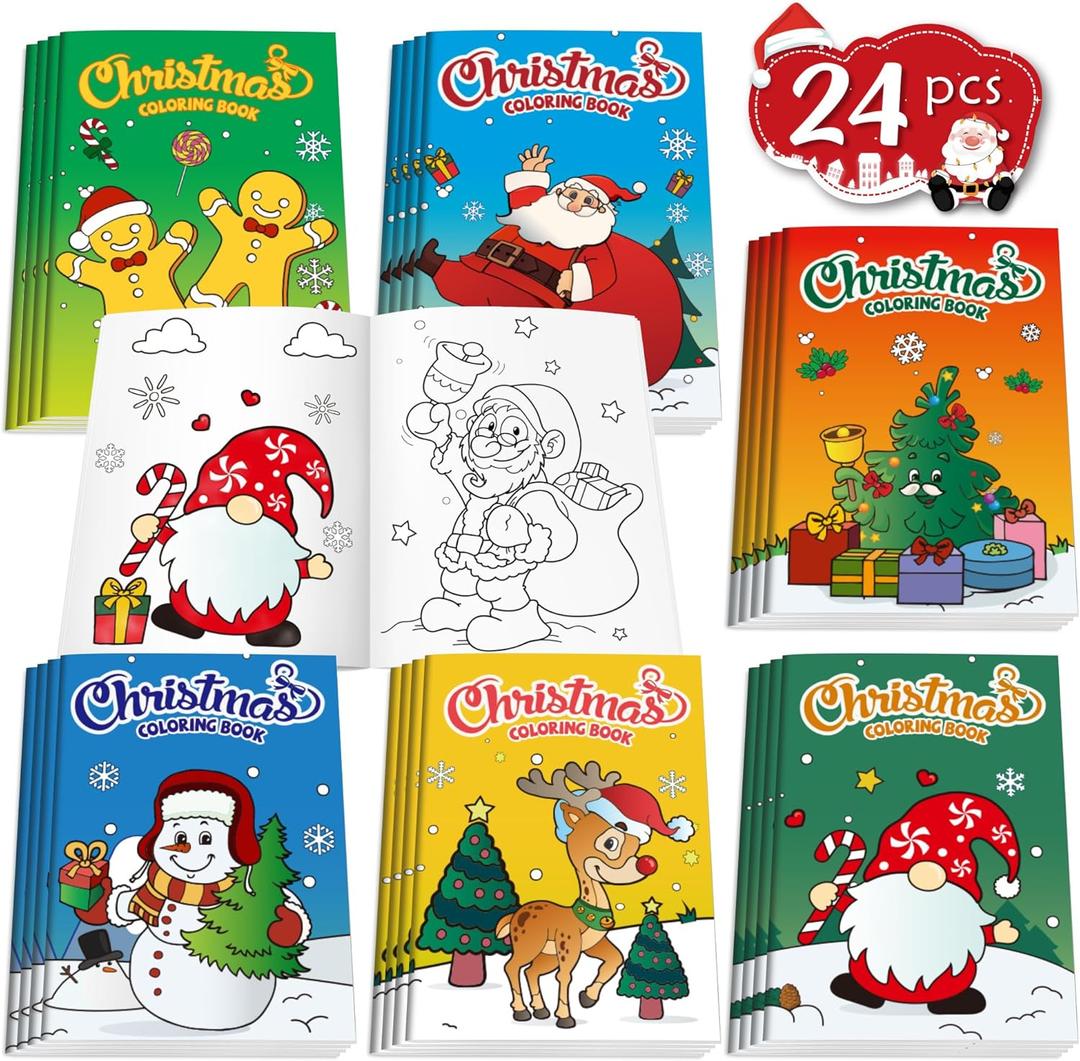 D-FantiX 24Pack Christmas Coloring Book for Kids, Christmas Party Favors for Kids, Holiday Activities Gift for Boys Girls, Xmas Treats Prizes Stockings Goodie Bags Stuffer Filler Party Supplies