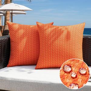 Kevin Textile Outdoor Waterproof Throw Pillow Covers Pack of 2 Weaving Texture Water Resistant Outside Decorative Cushion Covers for Garden Patio Tent Balcony Bench Couch Sofa 18x18 Inch, Orange