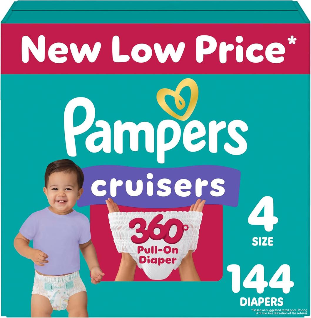 Pampers Diapers - Cruisers 360 - Size 4, 144 Count, Babyproof up to 100% Leakproof Pull-On Diaper