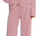 PRETTYGARDEN Women Spring Sweatsuits Two Piece Sets Mock Neck Long Sleeve Knit Tops Wide Leg Pants Lounge Set Travel Outfits (Small, Pink)