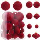 WDF 35PCS Red Christmas Balls - Shatterproof Ornaments Set, 10 Styles of Christmas Decorations for Parties, Holidays