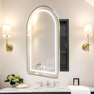 Lighted Arched Medicine Cabinet with LED Mirror - 20x31 Inch Recessed Bathroom Storage, Gold Arched Wall Mounted Mirror Cabinet, Arch Medicine Cabinet with Lights, Anti-Fog