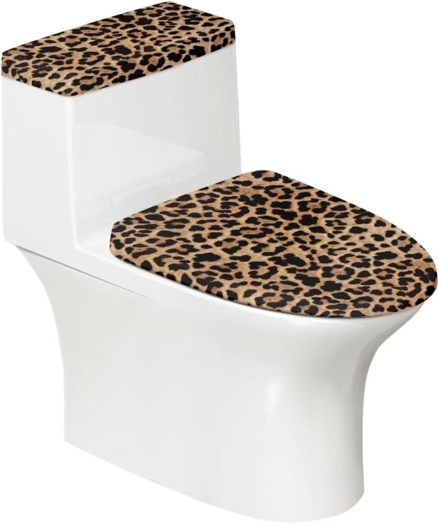 Toilet Lid Cover Tank Lid Covers Splash Resistant Durable Toilet Seat Covers with Elastic Edge Keep Dust Stain Off Toilet Fit Most Round and Elongated Toilet Bathroom Decor(Leopard)