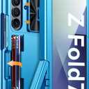 Vizvera for Samsung Galaxy Z Fold 7 Case RFID Wallet with Cards Holder[Kickstand][Camera Cover] Shockproof Silicone Protective Phone Case for Z Fold 7 2025-Lake Blue