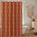 ORTIGIA Linen Shower Curtain Terracotta Farmhouse Vintage Floral Shower Curtains Burnt Orange Boho Rustic Curtains Block Print Cottagecore Decor for Bathroom 72 W x 72 L