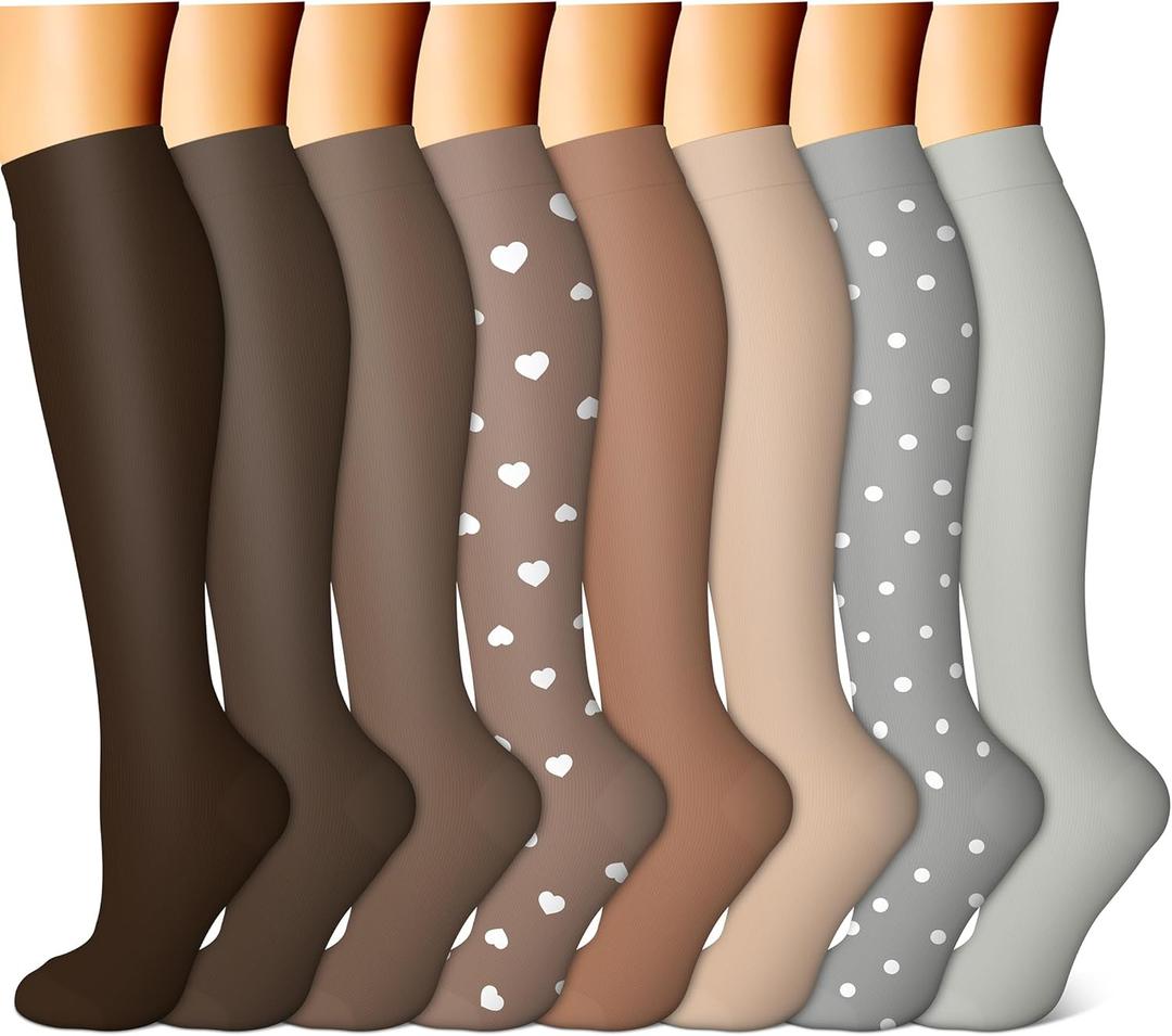 FEYHAY Copper Compression Socks (8 Pairs) 15-20 mmHg Circulation is Best Athletic & Daily for Men & Women, Running, Climbing, Size: Large-X-Large