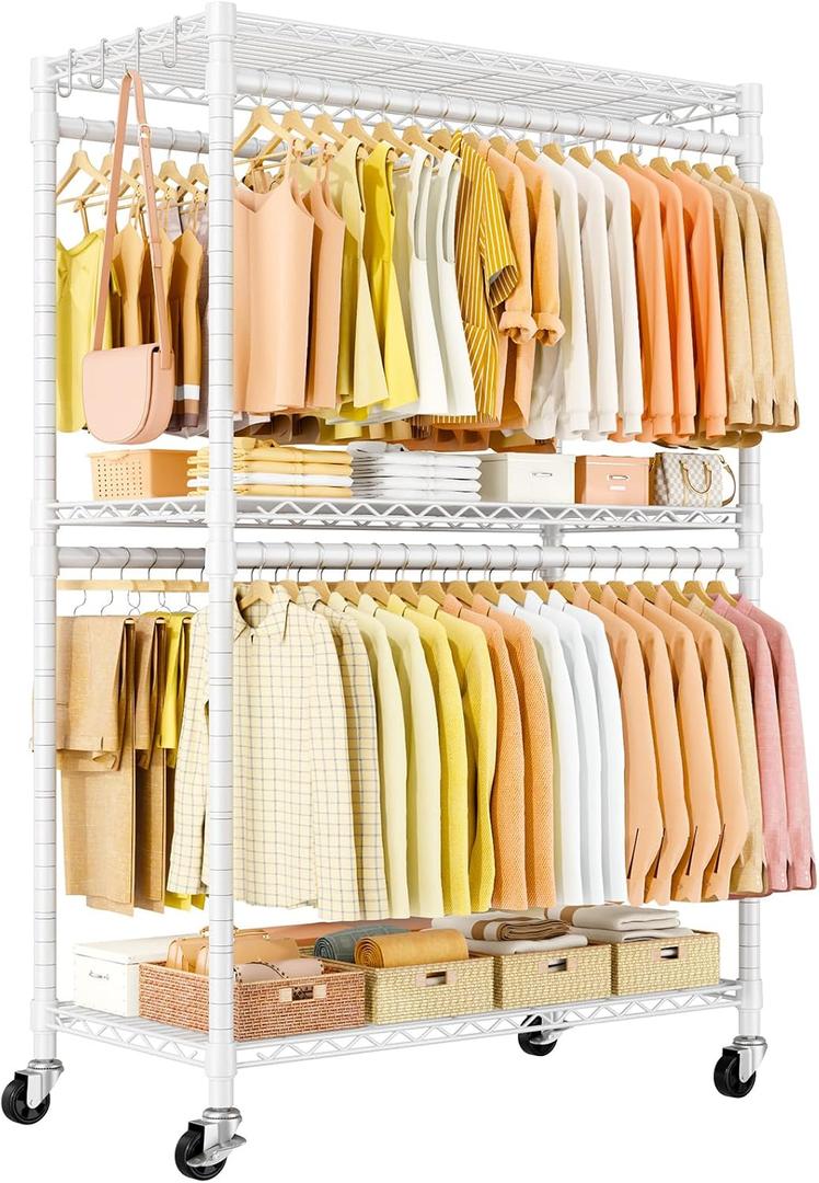 ULIFHOME Rolling Clothes Rack, Clothing Racks for Hanging Clothes, White