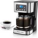 Taylor Swoden 12-Cup Programmable Coffee Maker, Regular & Strong Brew Drip Coffee Machine for Home and Office, Glass Carafe, Pause & Serve, Auto Shut Off, Black & Stainless Steel