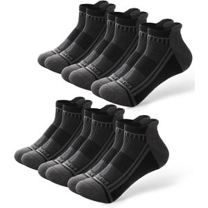 BAMBOO COOL Men's Ankle Socks Moisture Wicking Breathable Odor Control Athletic Cushioned Running Socks Arch Support 8 Pack (Large, 6c-black*6)