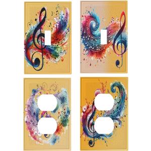 Decorative Art Light Switch Covers,1 Gang Single Duplex Outlet,Wall Plate,Switchplate Electrical Faceplate,Music,(4PACKS)