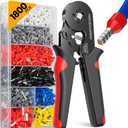 Ferrule Crimping Tool Kit, Wire Ferrule Kit Crimper Connectors, 4 corners Self-adjustable AWG23-7 gauge 1800PCS Ferrules Electrical TerminalCrimpers Tools Pin Terminals Ratchet Pliers for Audio, Car, DIY