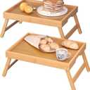 Fibogollo 2 Pack Bamboo Bed Tray Table with Folding Legs,Breakfast Trays,Serving Tray for Food and Snack,Laptop Trays for Working(Natural)
