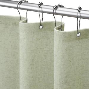 Linen Shower Curtain Flax Green, Fabric Boho Farmhouse Shower Curtains for Bathroom Cotton Natural Cloth Liner Set 72" W x 84" L