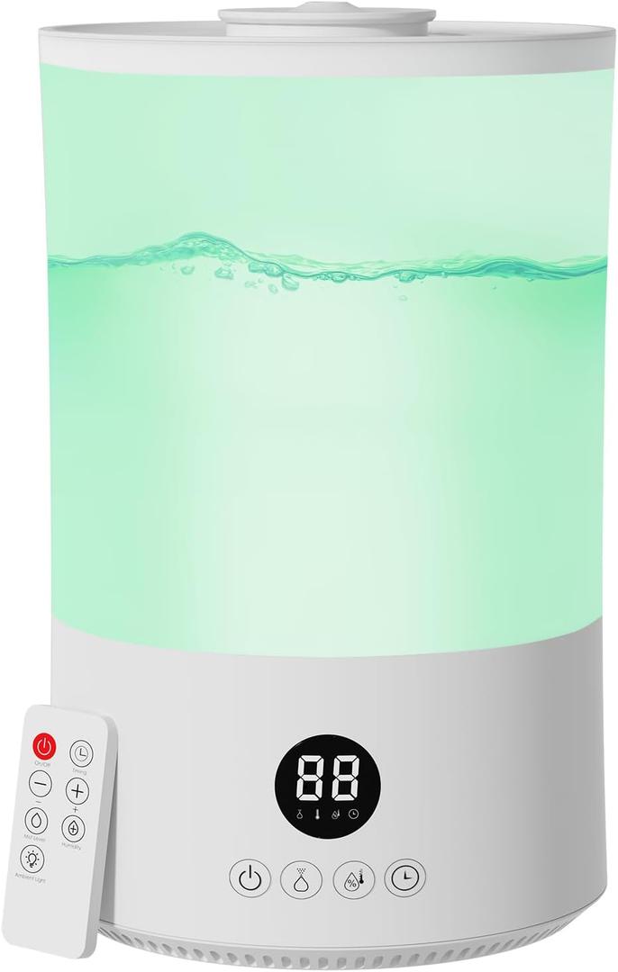 Humidifiers for Bedroom, 4L Top Fill Humidifier for Large Room, 250ml/h Cool Mist Output Humidificador, 24dB Quiet Air Humificador with Remote, Easy to Fill & Clean, fit Baby & Indoor