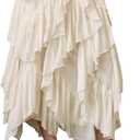 Wyeysyt Women's Ruffle Maxi Skirt Flowy Long Layered Skirts A Line Tiered Trendy Skirt (Beige, L)