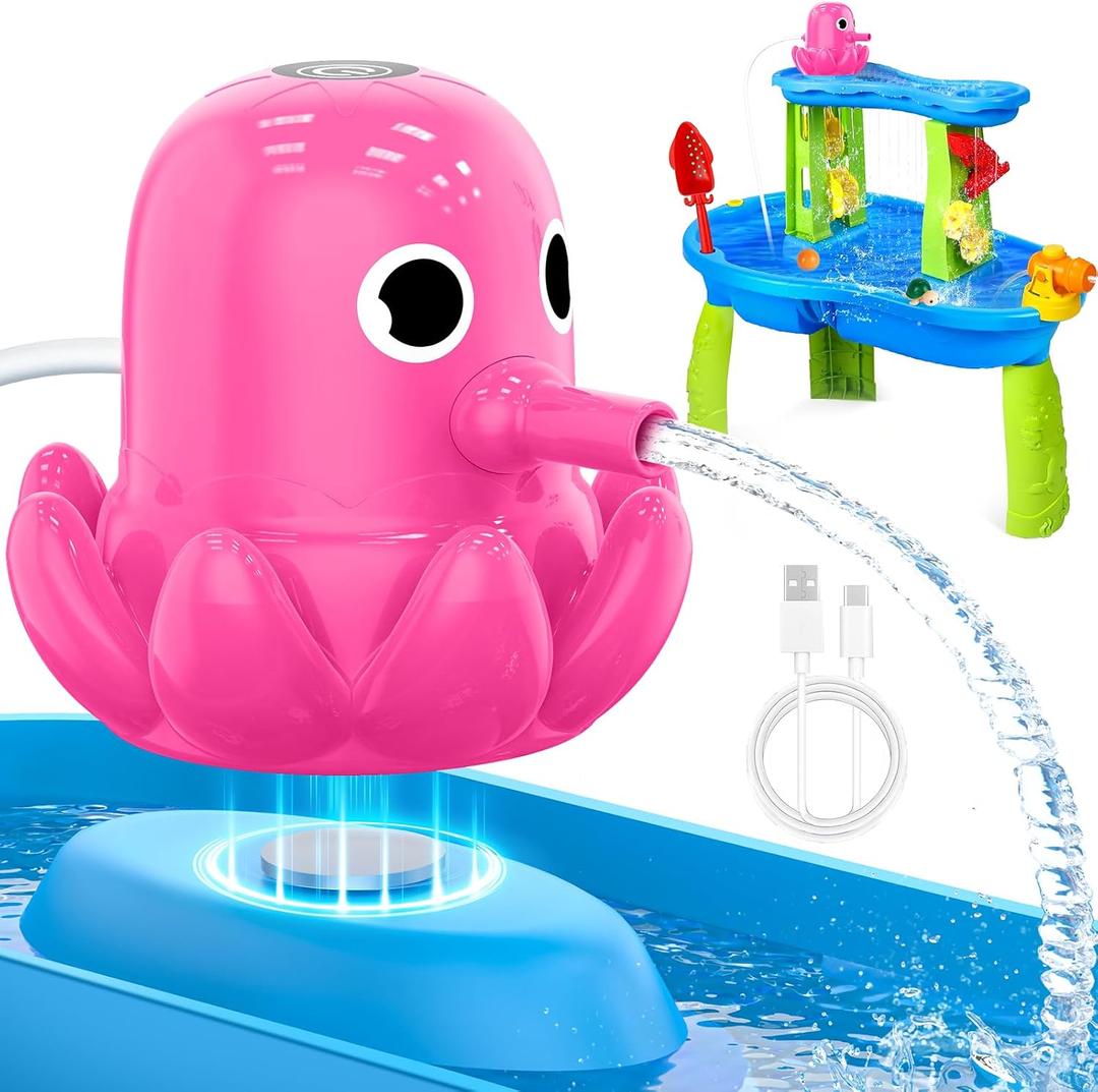 Water Table Pump, Magnetic No-Drill Rechargeable Battery Powered Continuous Flow Water Pump, Fits Water Tables & Step 2, Cordless Pump Toys, Outdoor Water Play Accessories for Kids & Toddlers, Pink