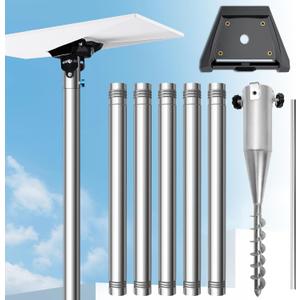 Starlink Gen 3 Pole Mount Kit, Ybervont 10Ft Starlink Ground Pole Mount Gen 3, Features 1.5'' Diameter Stainless Steel Pole with No-Dig Spiral Ground Anchor, Starlink Mounting Kit Gen 3 Pipe Adapter