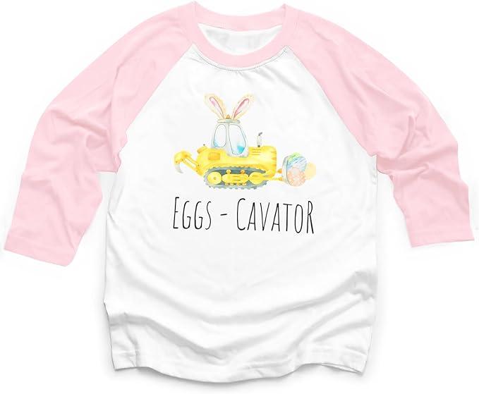 DUTUT Toddler Boy Girls Easter Shirt Eggs-Cavator Raglan 3/4 Sleeve Shirt Easter Bunny Shirts Spring Easter Tee Easter Gift 3-4T