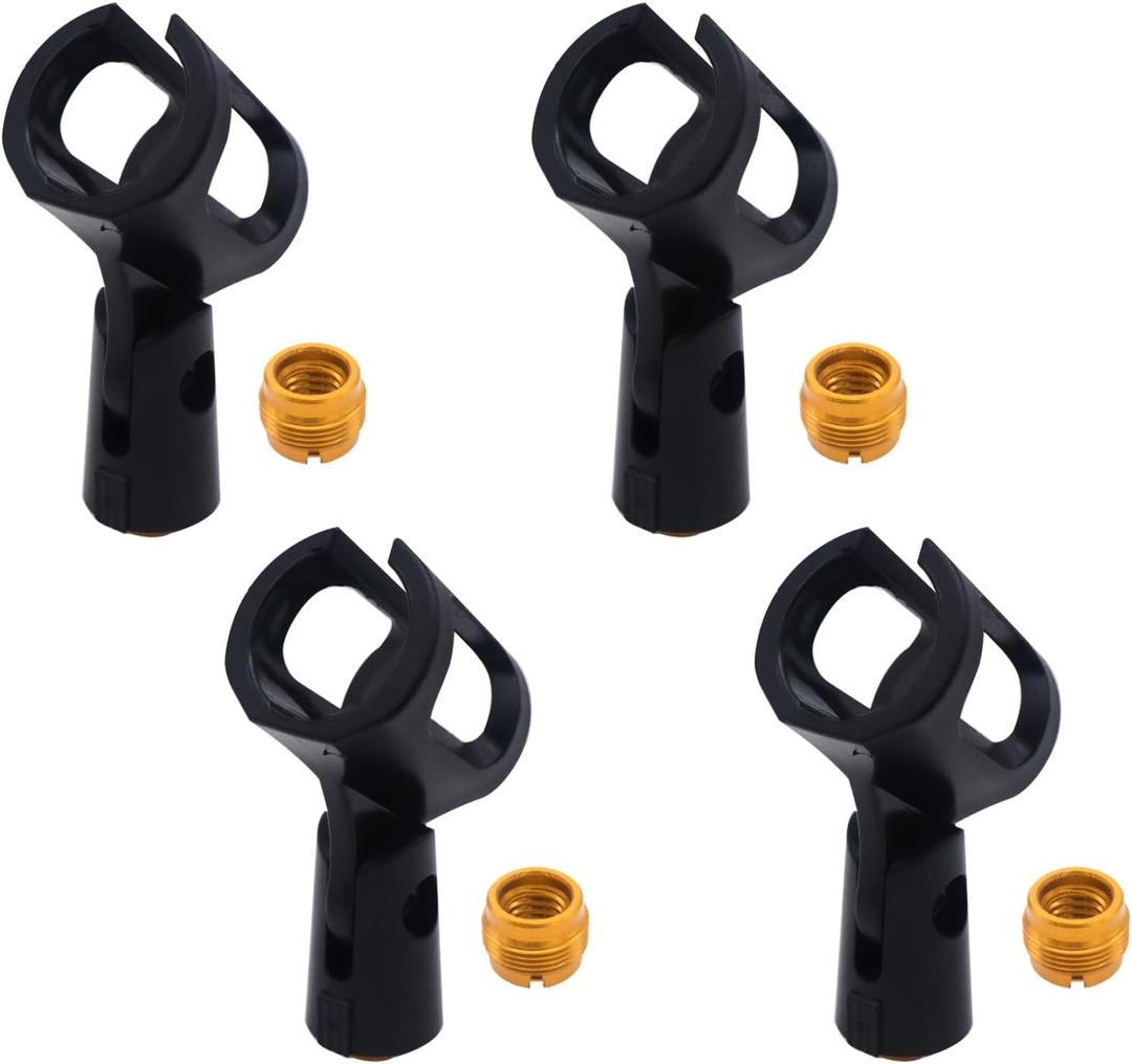 4Pcs Adjustable Rubber Microphone Holder Clips, Flexible Handheld Mic Stand Accessories, Shockproof Design with 29-32mm Inner Diameter Range, Black