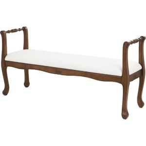 Deco 79 Fabric Home Bench Arm Entryway Bench with Brown Traditional Wood Turned Legs, Bedroom Bench 55" x 16" x 27", Cream
