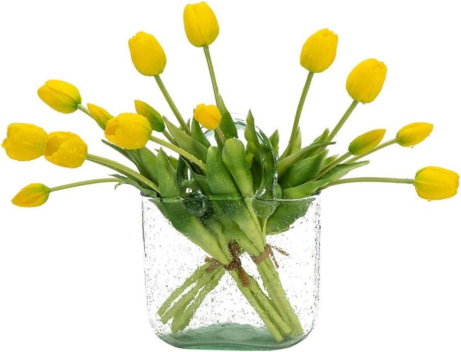 DUYONE 15pcs Artificial Tulips Flowers, Latex Bouquet, Fake Tulips for Office Wedding Party Home Kitchen Garden Decoration(Yellow,15pcs)